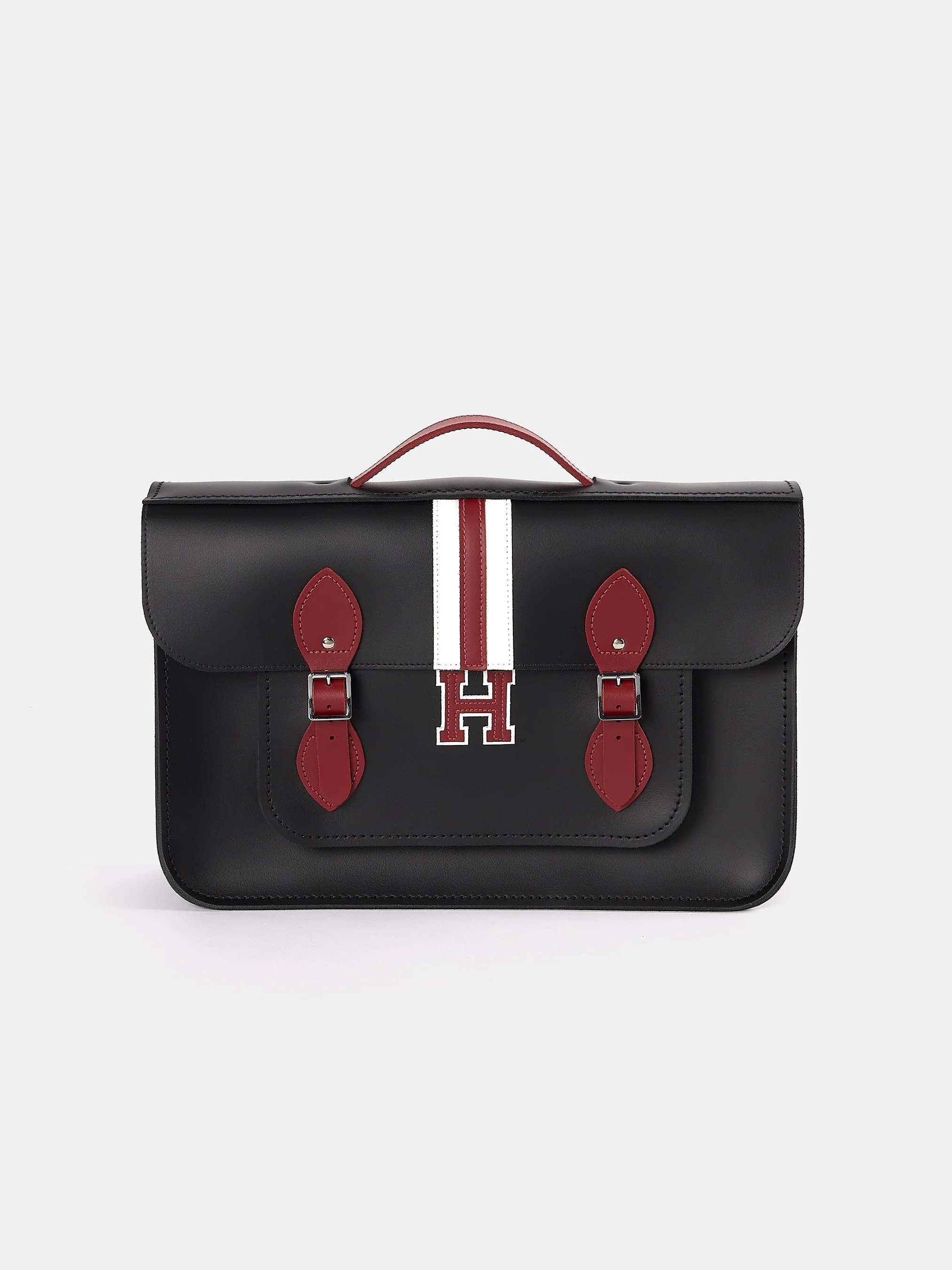 The 15 Inch Batchel - Black with Harvard Stripe