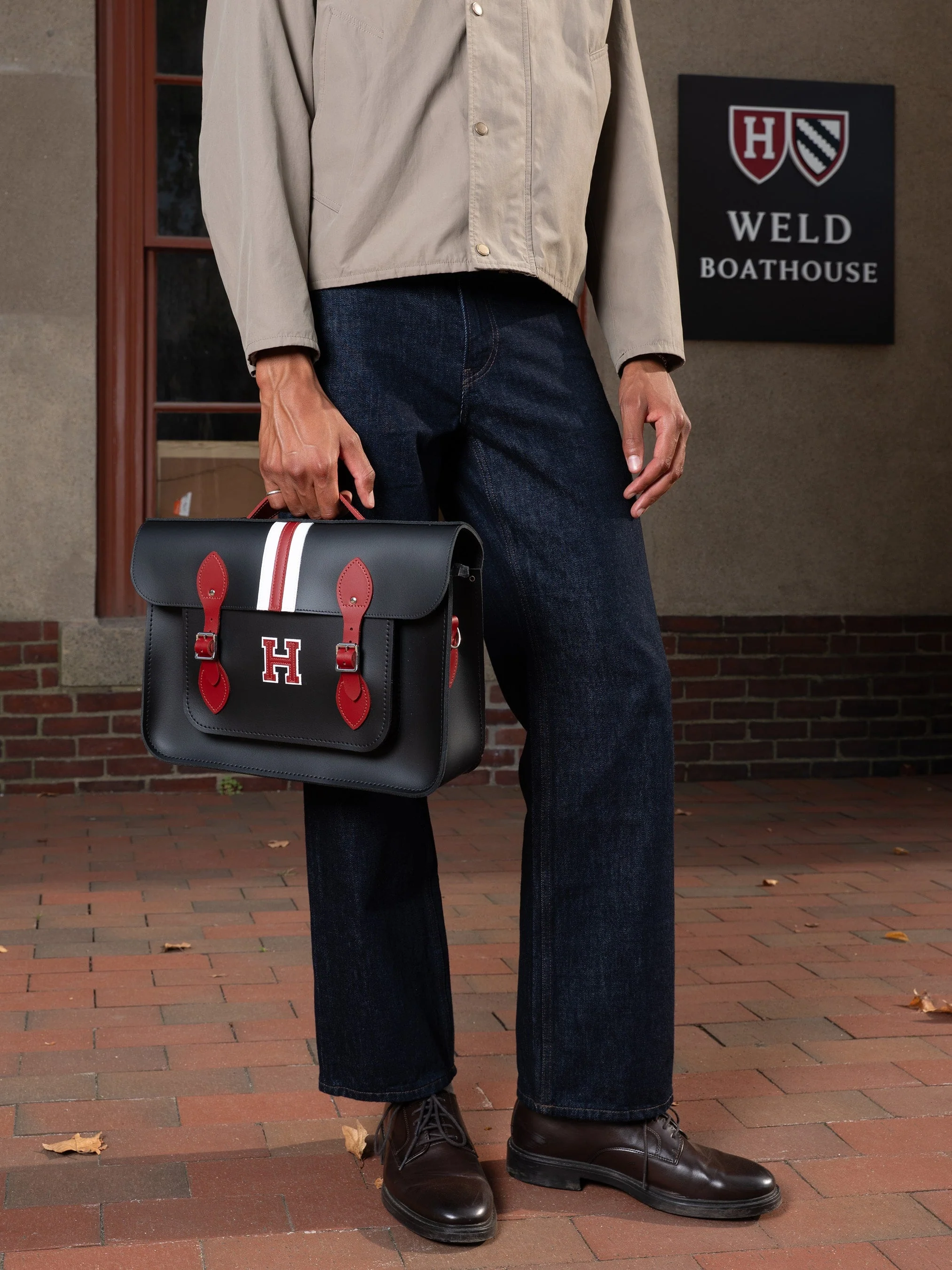 The 15 Inch Batchel - Black with Harvard Stripe - Image 3