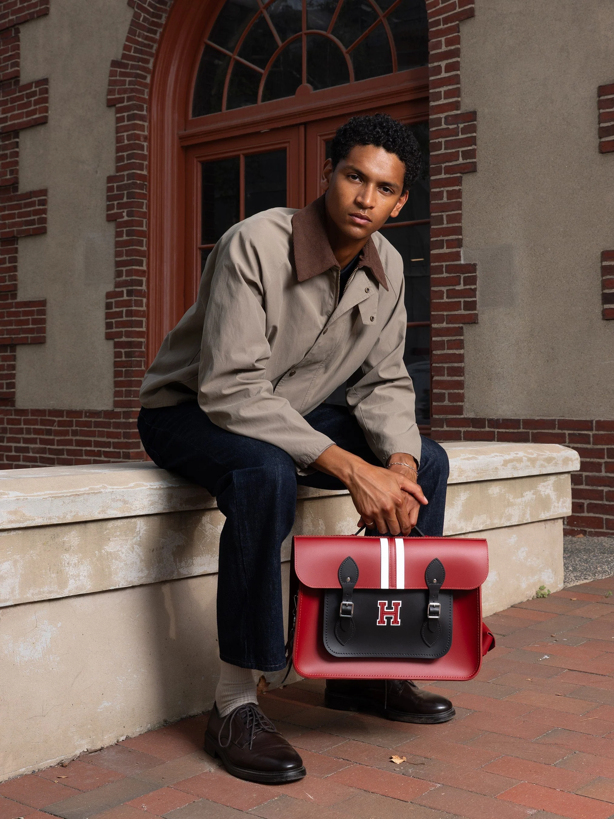 The 15 Inch Batchel - Red with Harvard Stripe - Image 2