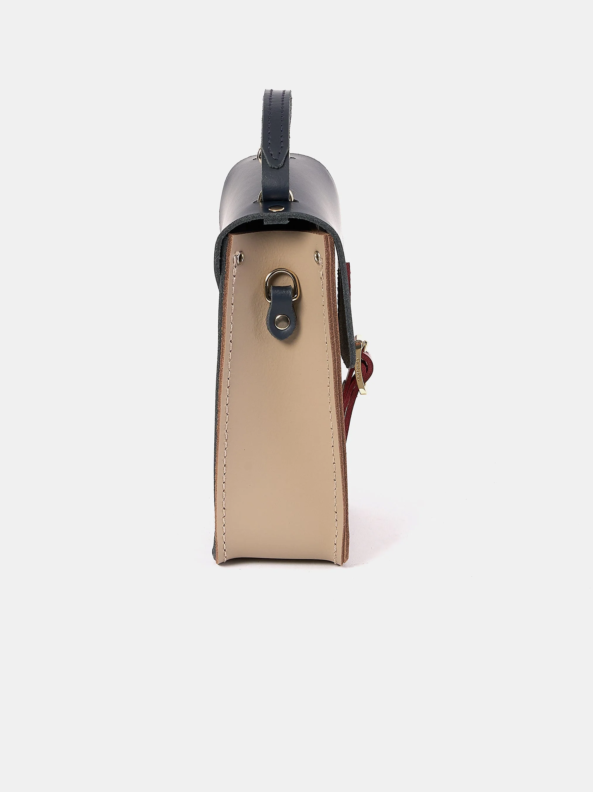 The Mini Binocular Bag - Mushroom, Navy & Red Patent - Image 4