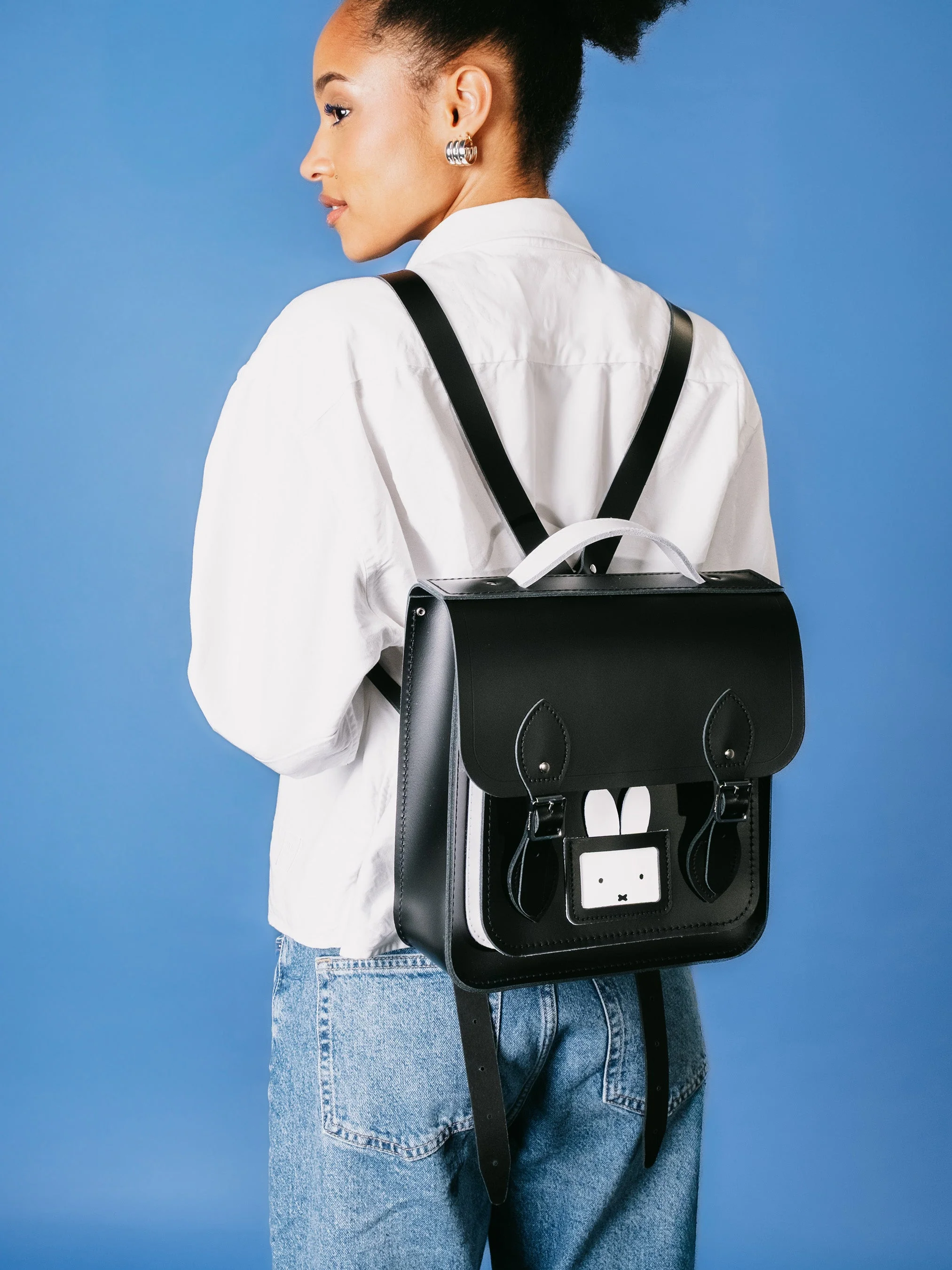 The Peekaboo Miffy Small Portrait Backpack - Black & Brilliant White - Image 3