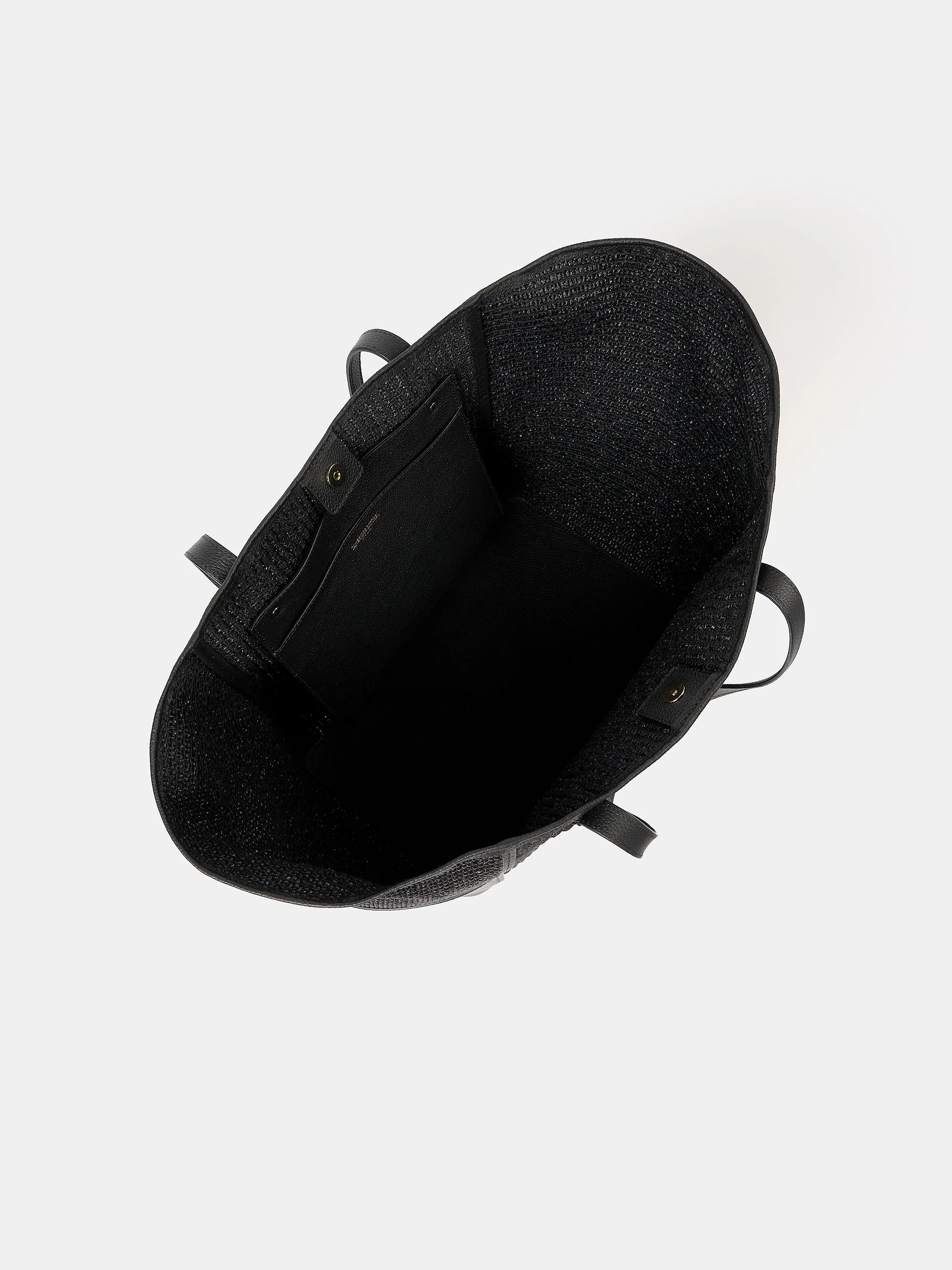 The Raffia Tote - Black Raffia & Madras Grain Leather - Image 4