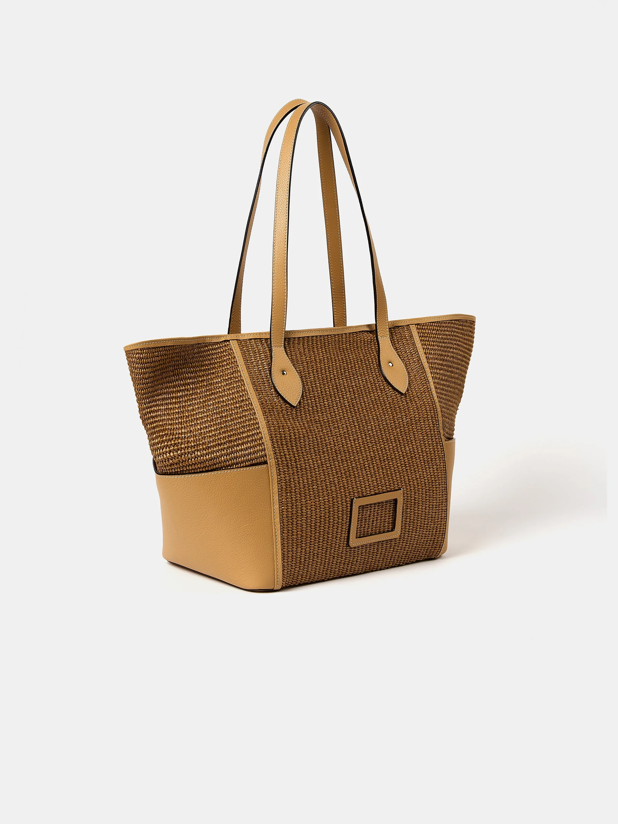 The Raffia Tote - Sand Raffia & Madras Grain Leather - Image 4
