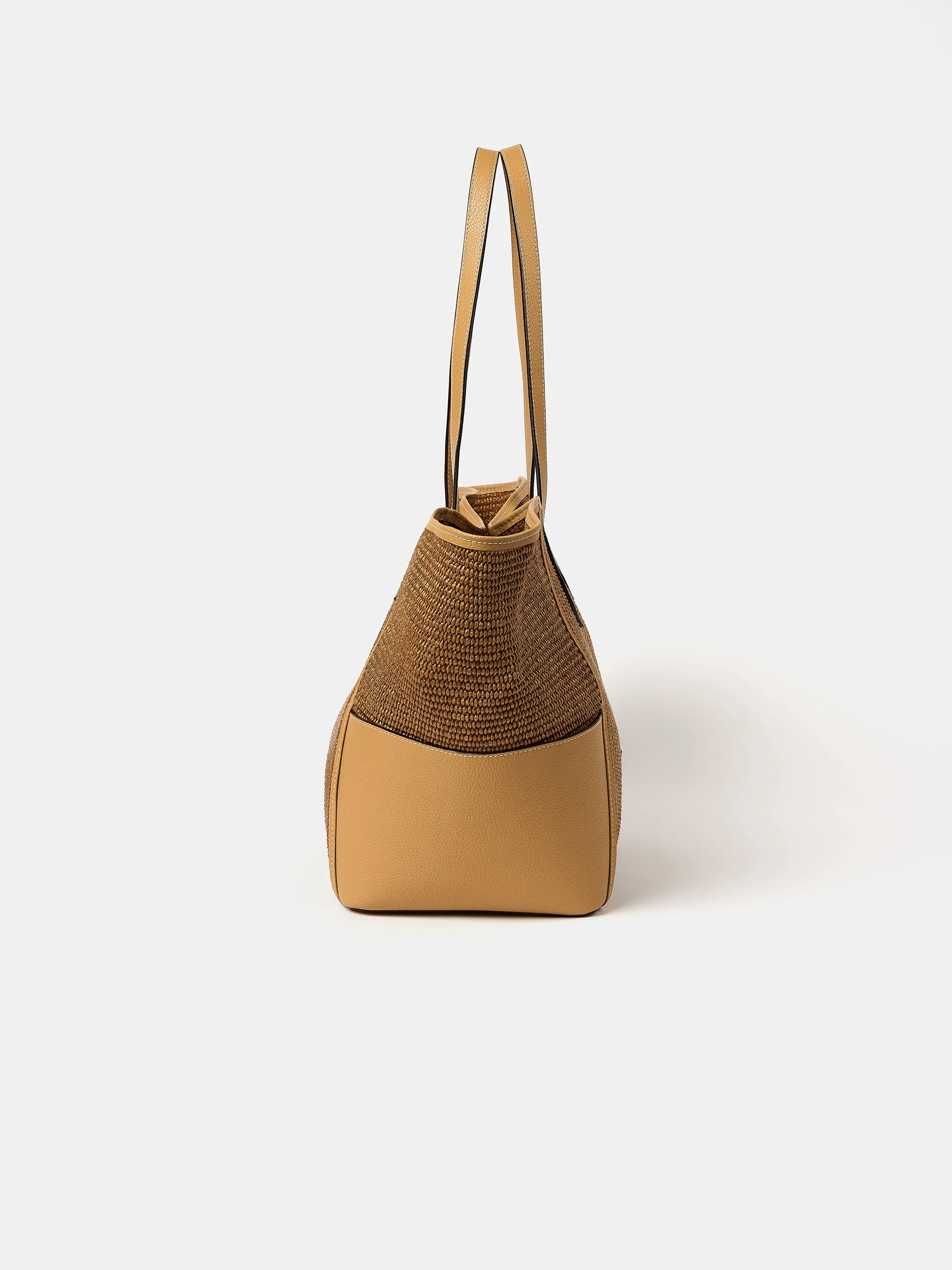 The Raffia Tote - Sand Raffia & Madras Grain Leather - Image 5