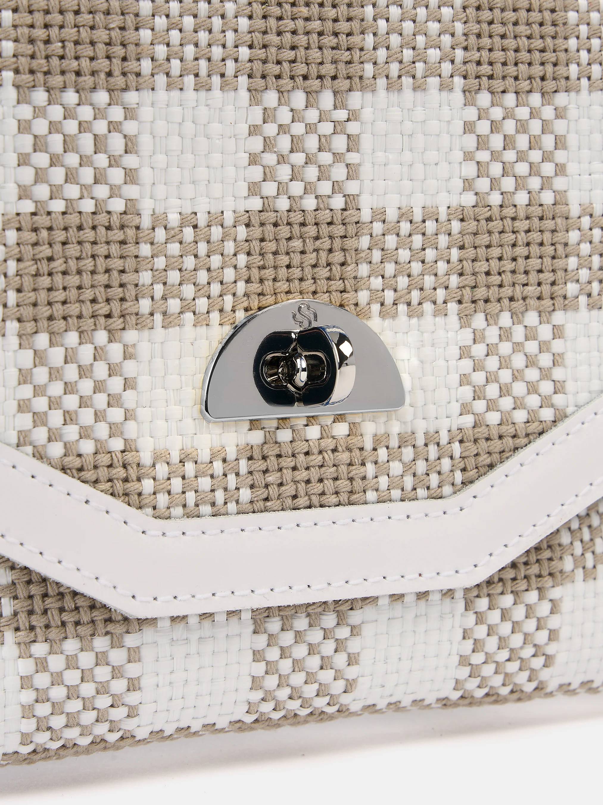 The Twist Lock Pouch - Taupe Plaid & Brilliant White - Image 4