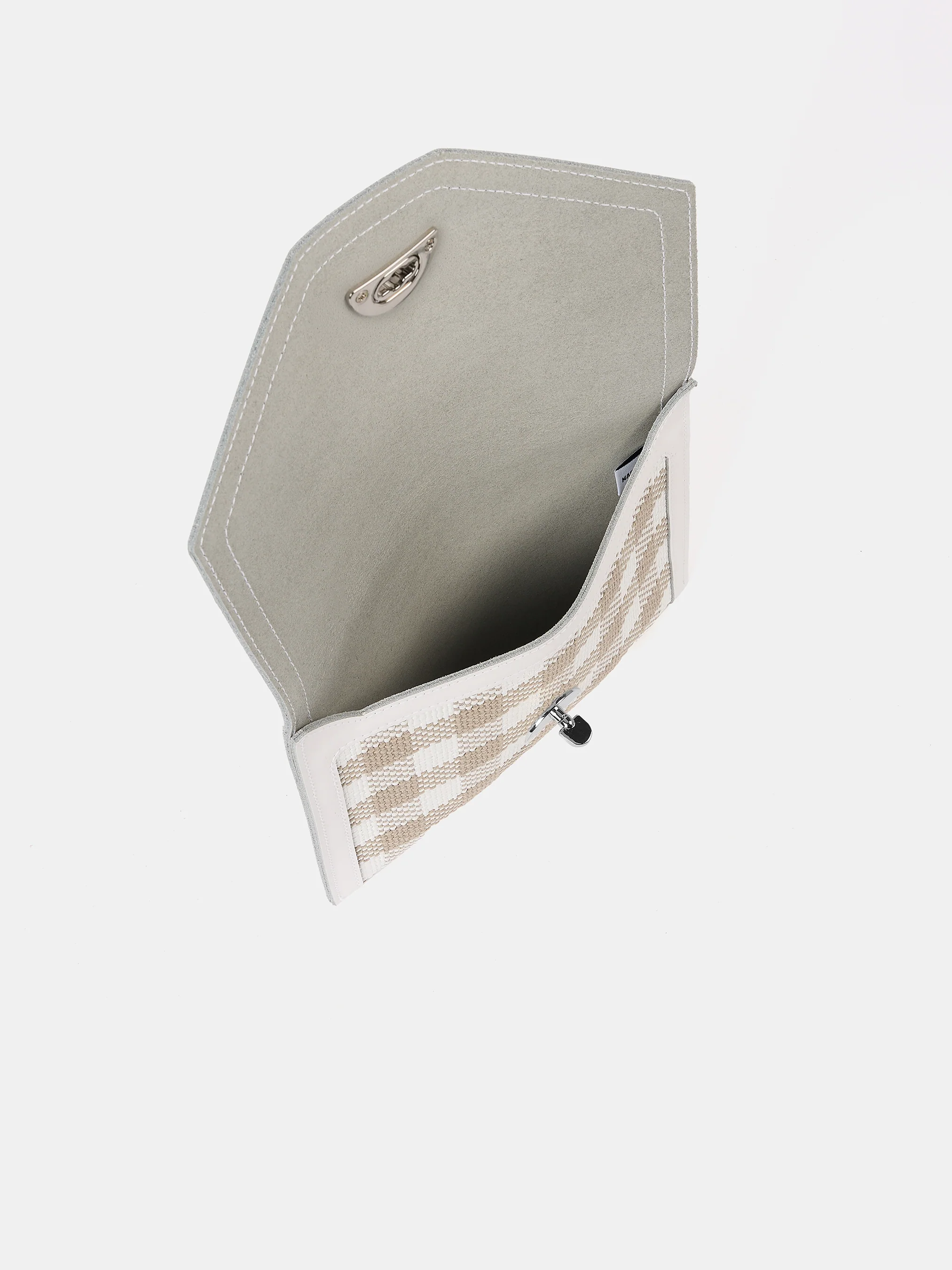 The Twist Lock Pouch - Taupe Plaid & Brilliant White - Image 5